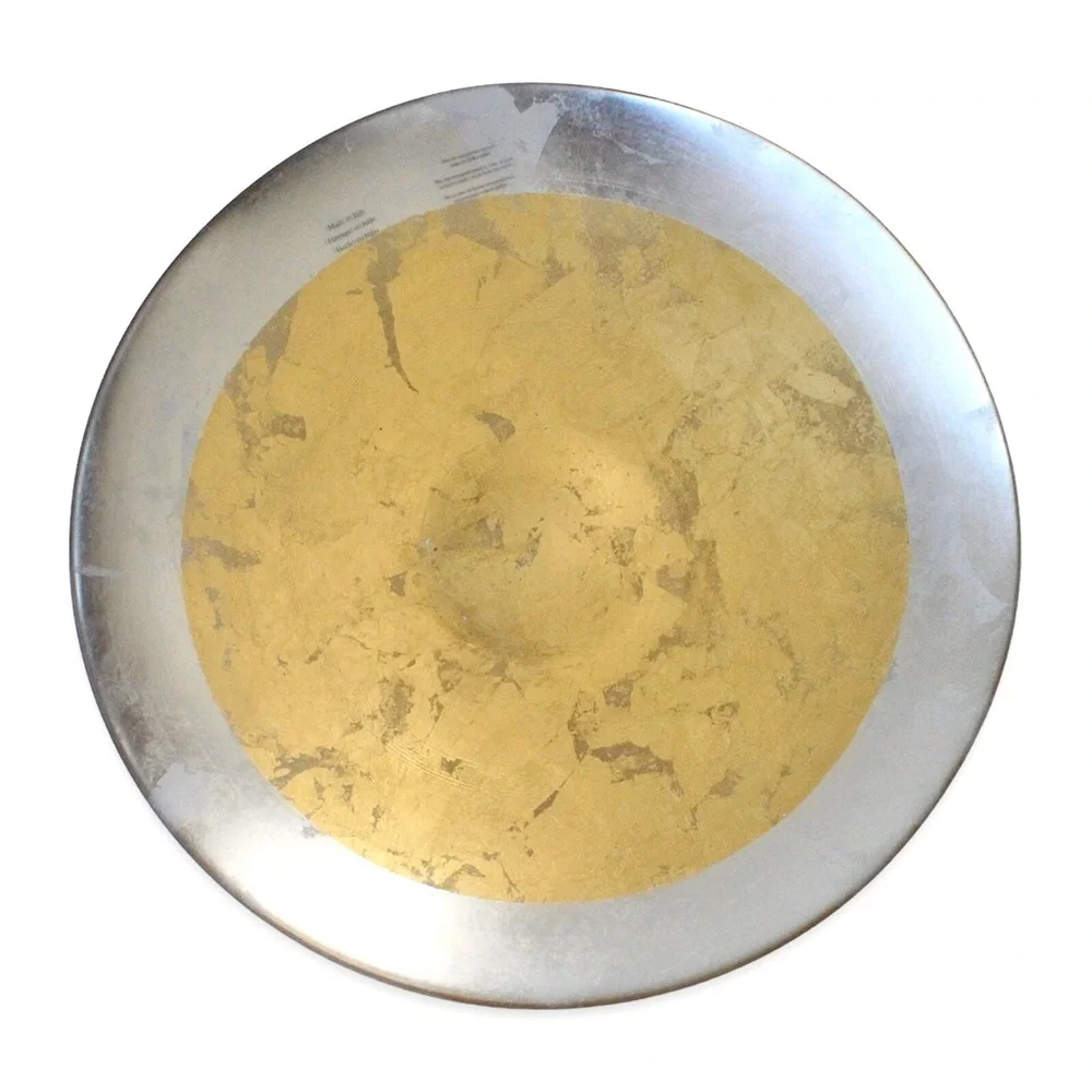 Italian Gold & Silver Leaf Glass Shallow Bowl / Platter Large Centerpiece 15.25”